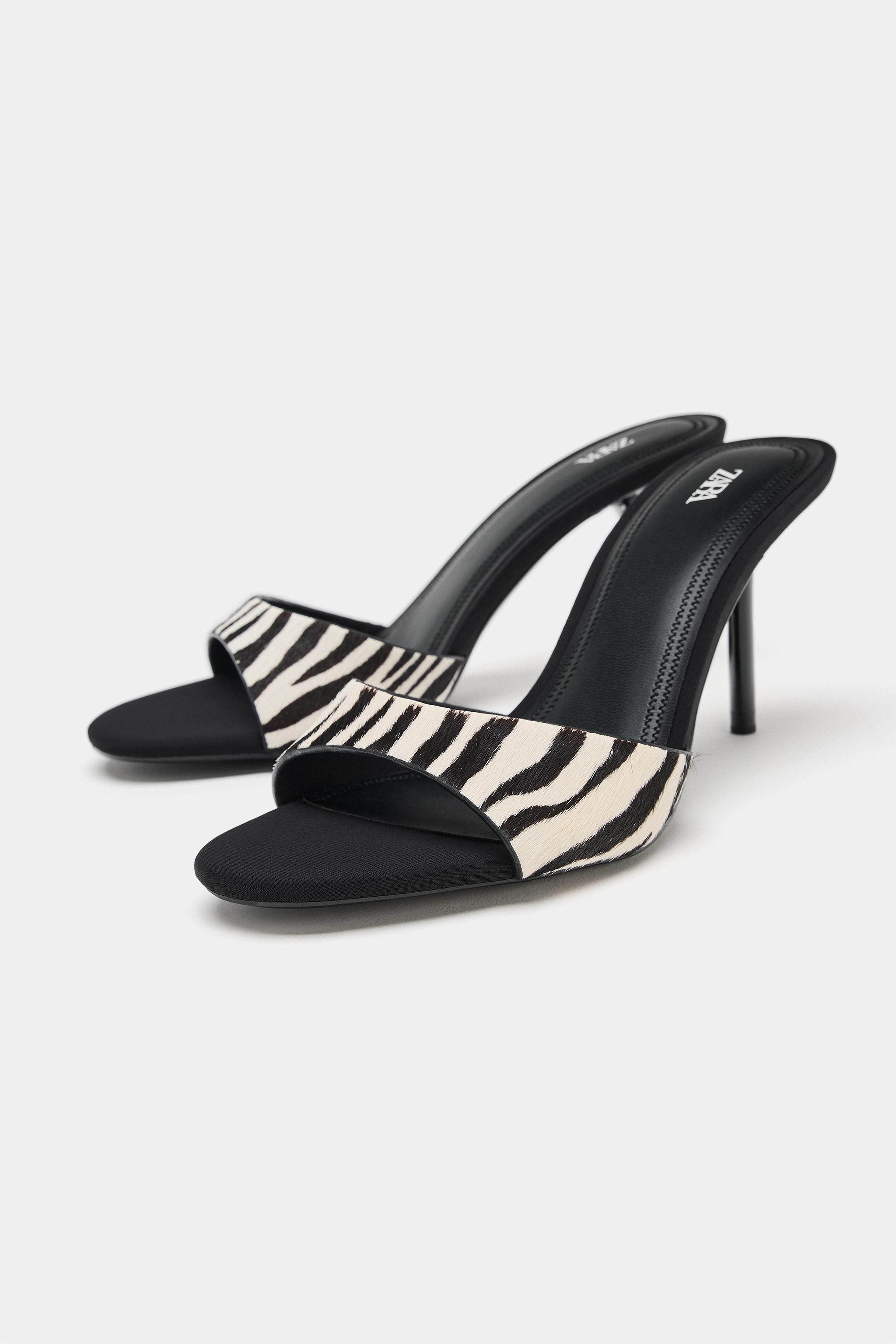 PRINTED FUR EFFECT LEATHER MULES